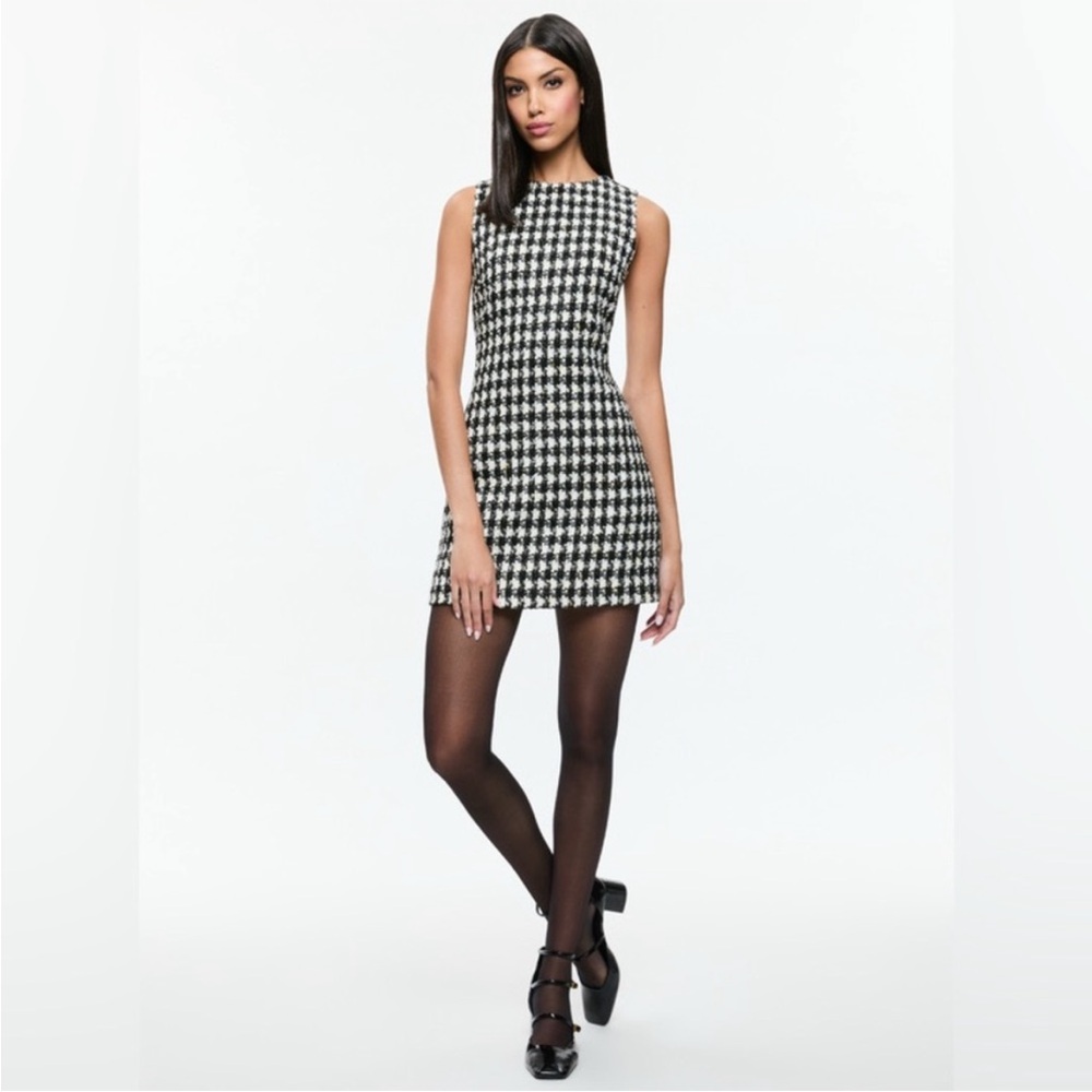 Alice + Olivia Black and White Tweed Mini Dress